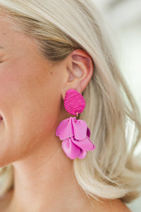 All For Fun Orchid Pink Leather Flower Earring